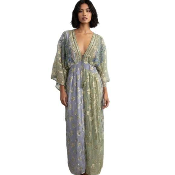 Source Unknown Pants - Embroidered & Beaded Foil Boho Bali Jumpsuit P2P 15”‎ NWOT